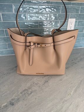 Michael Kors Blush Beige Pebble Leather Tote with Belt Accent